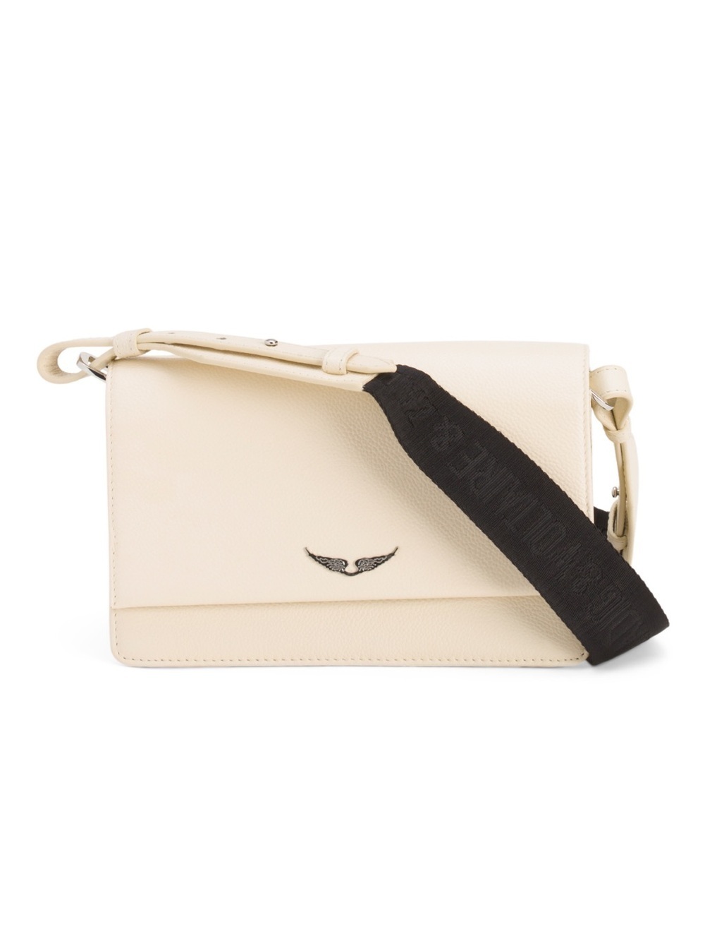 Cream Leather Crossbody Bag with Wide Black Strap